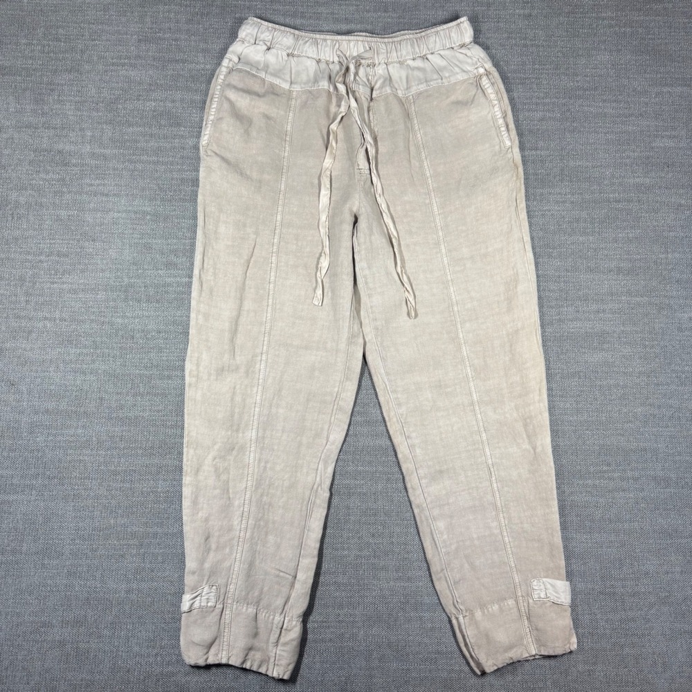 Young Fabulous & Broke YFB Linen Blend Pant Jogger Satin Trim Small Coastal